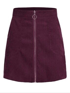 SHEIN Women’s Zip-Front Corduroy Skirt - Burgundy